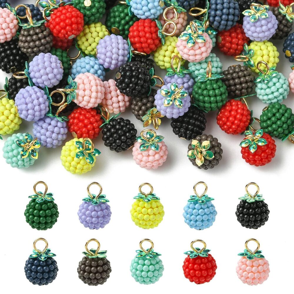 4190 100 Pcs Berry Charms Acrylic Fruit Charm Bulk Rubberized Style Jewelry